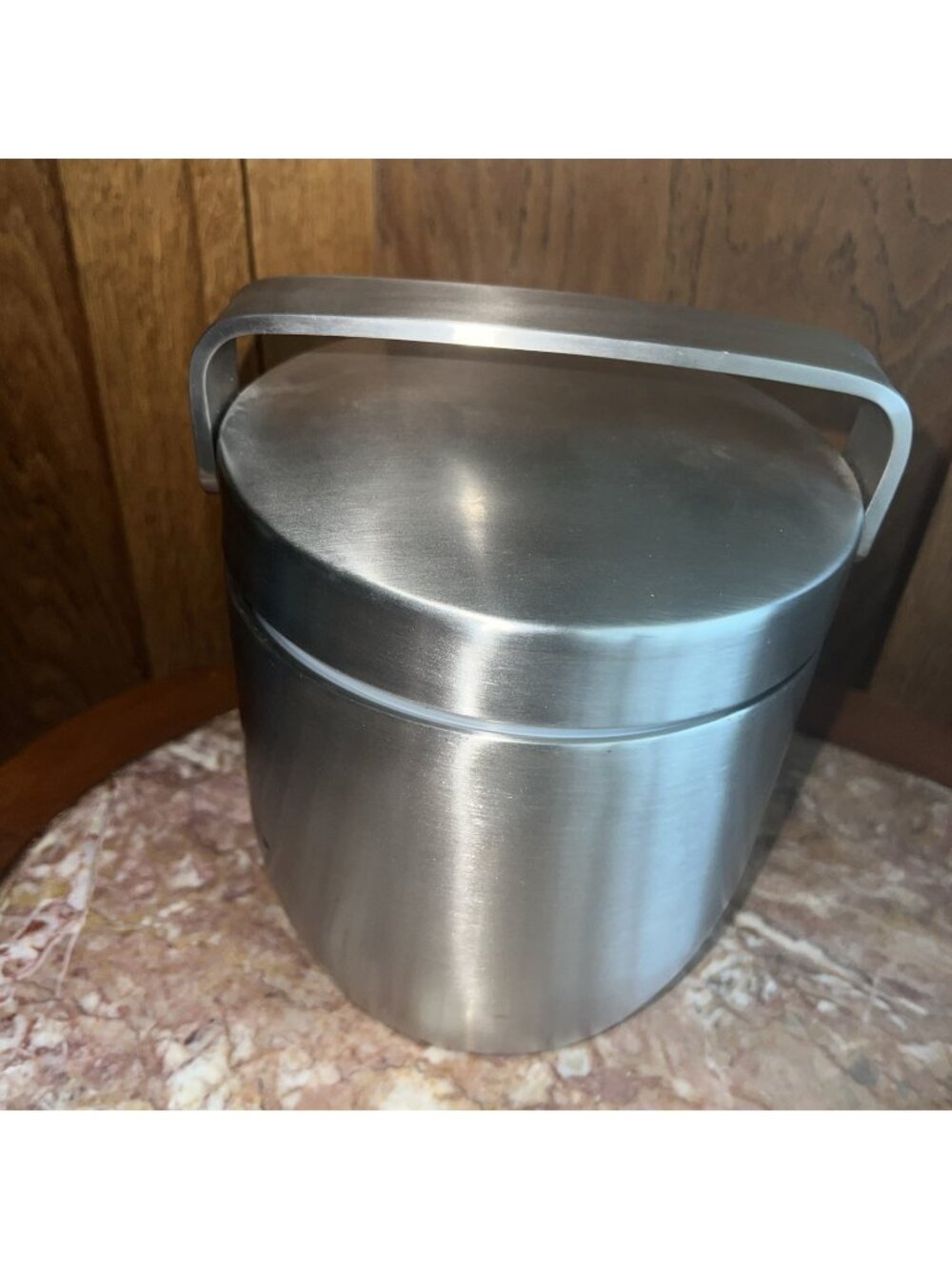 Crate & Barrel Sleek Stainless Steel Double Wall Ice Bucket w/ Lid, Small Dent
